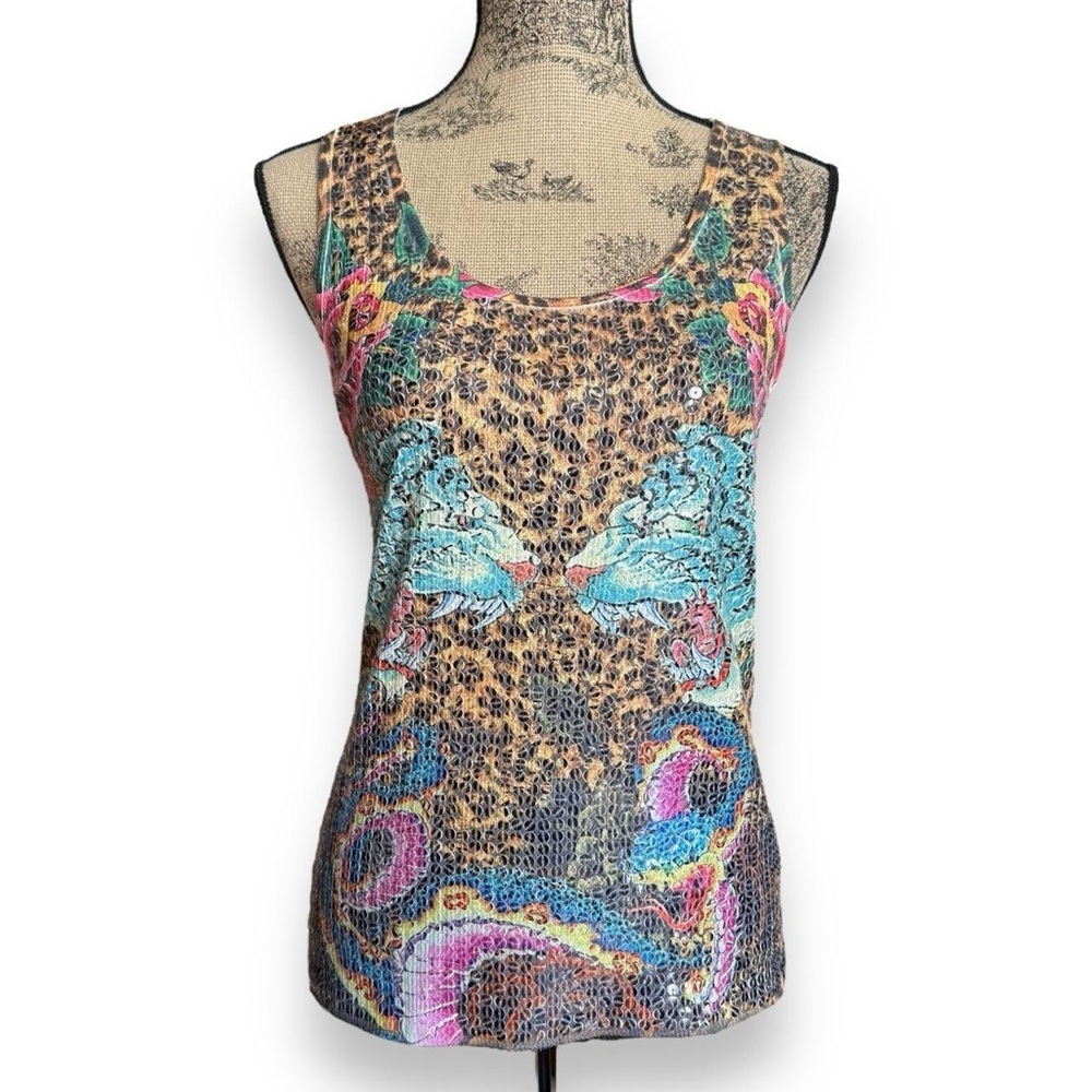 Y2K Cheetah Leopard Print Sequin Tank Top Size L